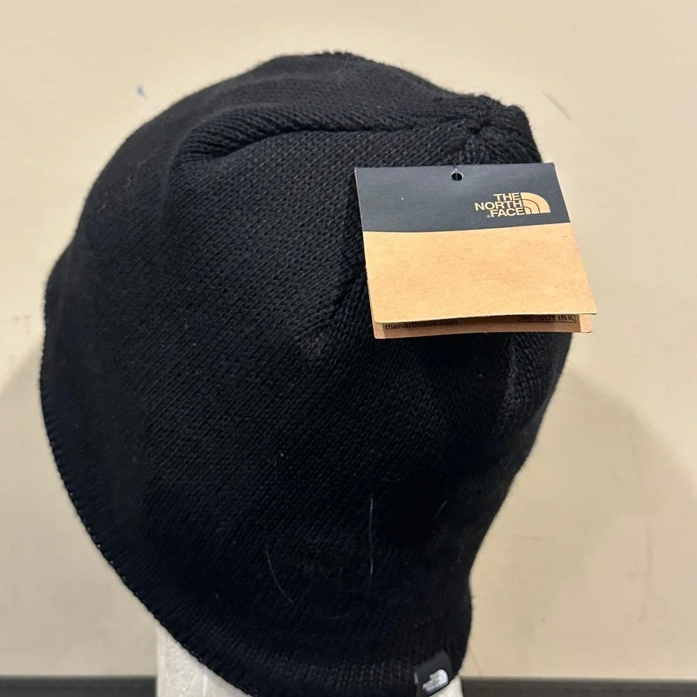 The North Face Mens Black Knit Beanie Stopwatch Graphic Embroidered Hat NWT